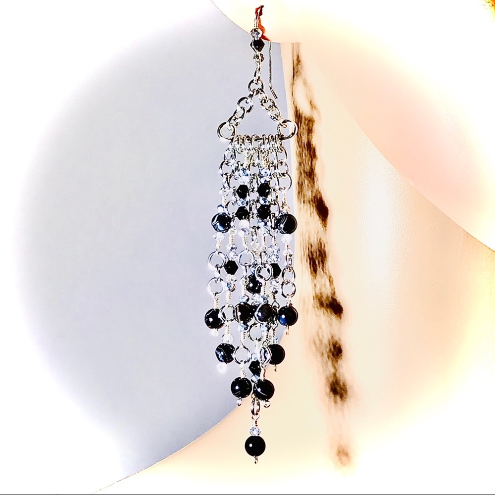 Artisan Lacey Chandelier Earrings in Black/Silver